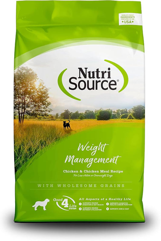 NutriSource Weight Management Dog Food, Made with Chicken and Chicken Meal, with Wholesome Grains, 30LB, Dry Dog Food