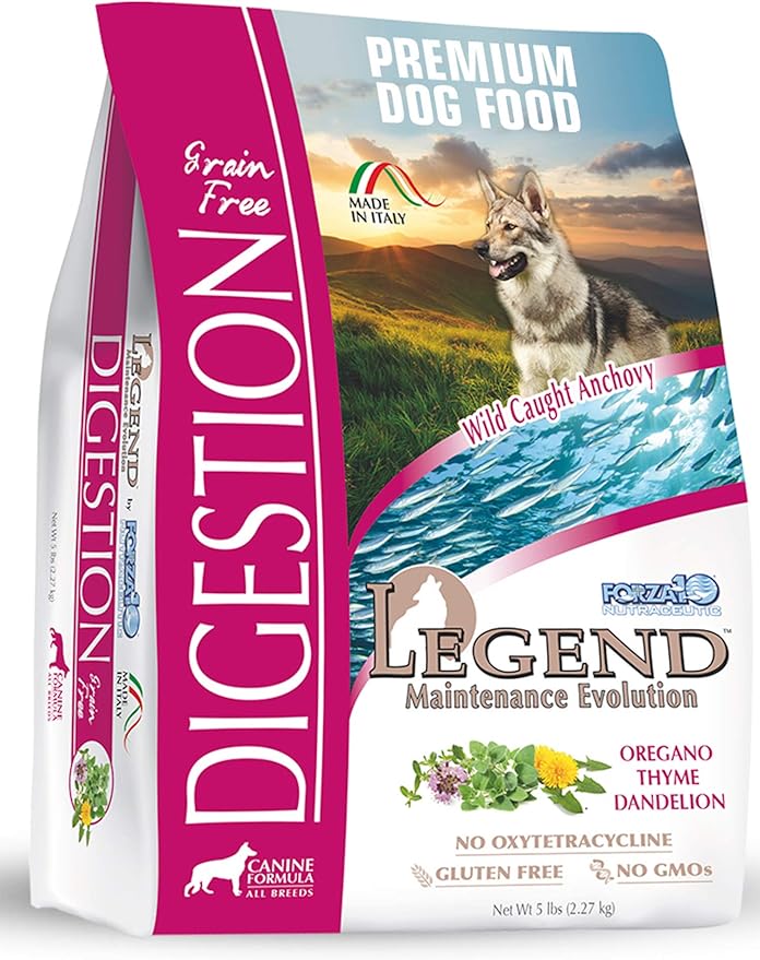 Forza10 Legend Digestion Dry Grain Free Dog Food, Sensitive Stomach Dog Food with Curative Herbs, 5 Pounds, Premium Quality Wild Caught Anchovy Flavor, for Adult Dogs, All Breeds