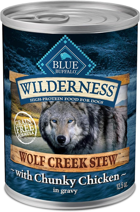 Blue Buffalo Wilderness Wolf Creek Stew High Protein, Natural Wet Dog Food, Chunky Chicken Stew in gravy 12.5-oz cans (Pack of 12)
