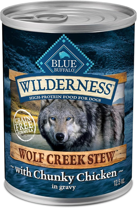 Blue Buffalo Wilderness Wolf Creek Stew High Protein, Natural Wet Dog Food, Chunky Chicken Stew in gravy 12.5-oz cans (Pack of 12)