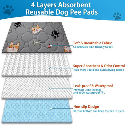 Washable Pee Pads for Dogs - Super Absorbent Reusable Puppy Pads 2Pack 41''x41'' Waterproof Dog Pee Pads Non-Slip Whelping Pads Leakproof Urine Pet Training Pads for Potty Wshable Puppy Pads
