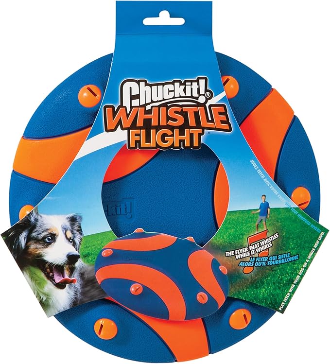 Chuckit Whistle Flight Outdoor Dog Toy, Orange and Blue