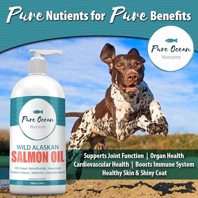Wild Alaskan Salmon Fish Oil for Dogs & Cats 16 Ounce; Natural Liquid Supplement with Omega 3's to Support Joint, Heart, and Immune Health; Essential Fatty Acids Promote a Shiny Coat and Healthy Skin