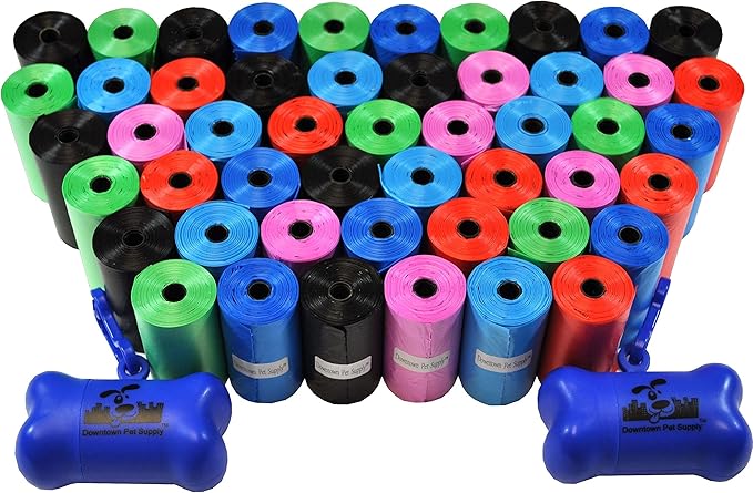 Downtown Pet Supply Dog Poop Bags (1000 CT - Rainbow Bags & 2 Dispensers) Waste Bag Dispenser Clips to Dog Leashes Bags & Dog Harnesses- Poop Scoop Bags are Leak-Proof Bags & Unscented