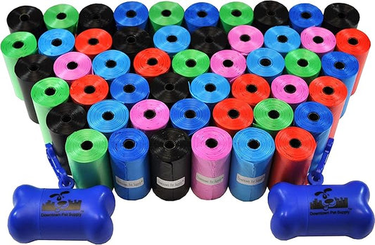 Downtown Pet Supply Dog Poop Bags (1000 CT - Rainbow Bags & 2 Dispensers) Waste Bag Dispenser Clips to Dog Leashes Bags & Dog Harnesses- Poop Scoop Bags are Leak-Proof Bags & Unscented