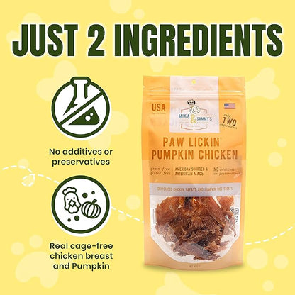 Gourmet Jerky Dog Treats - Natural Dog Treat Chicken Jerky for Dogs, Nutritious and Tasty Dog Jerky Treats Made in USA only, Cage-Free, No Additives (Mika & Sammy's Paw Lickin Pumpkin Chicken 12 oz)