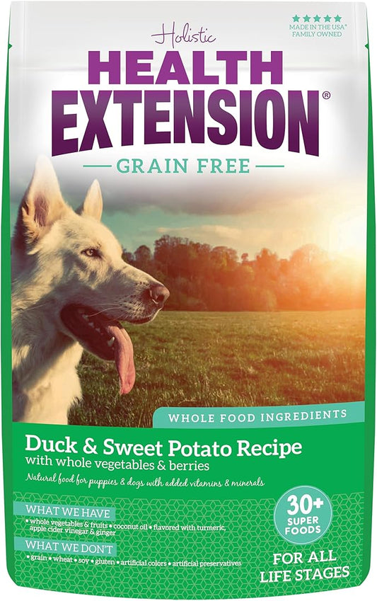 Health Extension Dry Dog Food, Natural Food with added Vitamins & Minerals, Suitable for All Puppies, Include Duck & Sweet Potato Recipe with Whole Vegetable & Berries (4 Pound)
