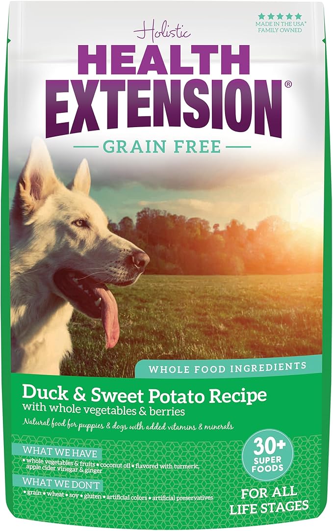 Health Extension Dry Dog Food, Natural Food with added Vitamins & Minerals, Suitable for All Puppies, Include Duck & Sweet Potato Recipe with Whole Vegetable & Berries (10 Pound)