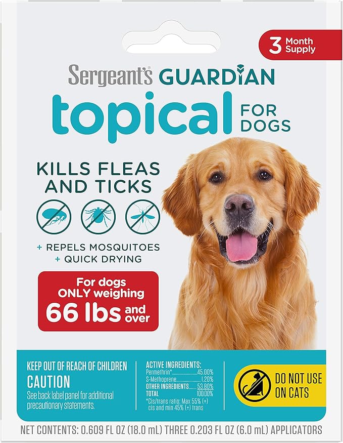 Sergeant's Guardian Flea & Tick Squeeze On Topical for Dogs, 66+ lbs., 3 Count