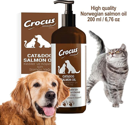 Norwegian Salmon Oil for Dogs & Cats Relieves Scratching & Joint Pain, Improves Skin, Coat, Immune & Heart Health. All Natural Omega 3 & Omega 6 Liquid Food Supplement for Pets. EPA + DHA Fatty Acids