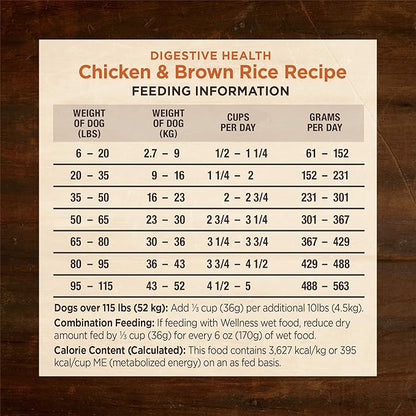 Wellness CORE Digestive Health Dry Dog Food with Wholesome Grains, Highly Digestible, for Dogs with Sensitive Stomachs, Made in USA with Real Chicken (Adult, 4-Pound Bag)