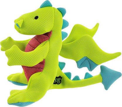 goDog Mesh Dragons Squeaky Plush Dog Toy, Double Chew Guard Technology - Green, Large