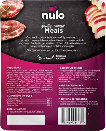 Nulo Gently-Cooked Meals Complete and Balanced Adult Wet Dog Food, Pork & Apple, 9 Ounce, 8 Count