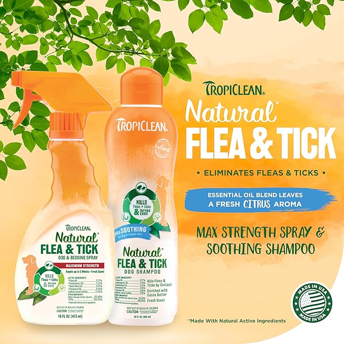 Natural Flea & Tick Soothing Shampoo & Bedding Spray Bundle | Flea & Tick Prevention | Dog Shampoo | Flea & Tick Treatment Protects & Repels | Made in The USA