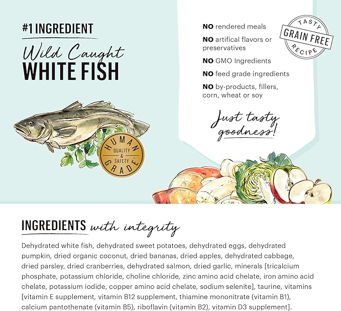 The Honest Kitchen Human Grade Dehydrated Grain Free Dog Food – Complete Meal or Dog Food Topper – Fish 10 lb (makes 40 lbs)