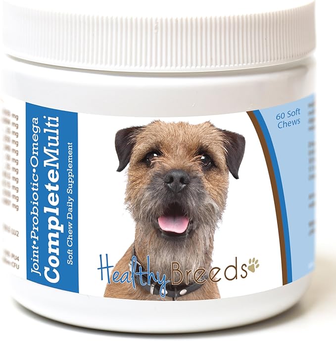 Healthy Breeds Border Terrier All in One Multivitamin - Complete with Probiotics, Glucosamine, Chondroitin & Omegas - 60 Soft Chewy Treats