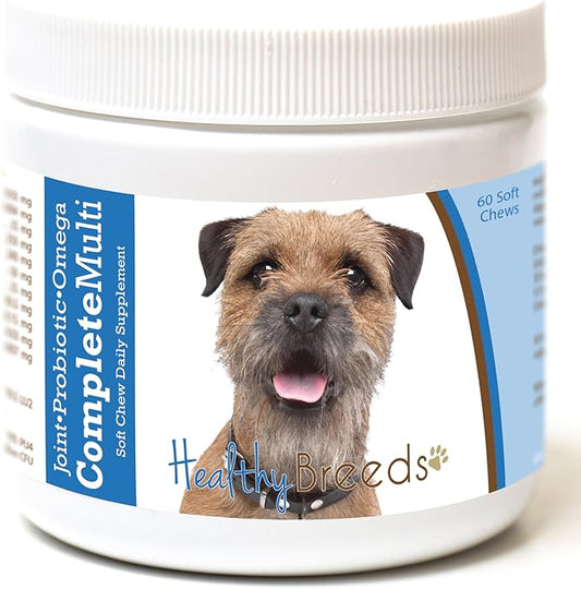 Healthy Breeds Border Terrier All in One Multivitamin - Complete with Probiotics, Glucosamine, Chondroitin & Omegas - 60 Soft Chewy Treats