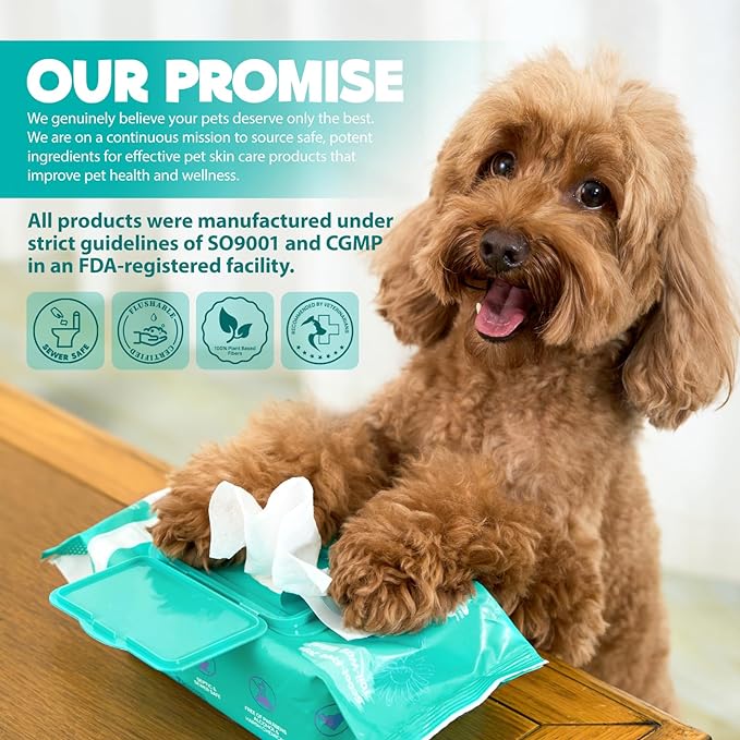 HICC Pet Flushable Plant Based Dog Wipes for Pets Cleansing & Deodorizing Anal Gland Hygienic Wipes for Dogs & Cats -Grooming Wipes for Paws, Body, and Butt -Puppy Essentials (400 Count)