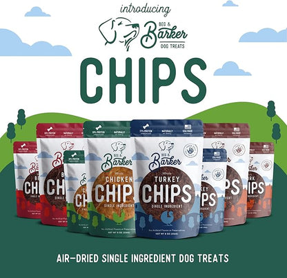 Beg & Barker Jerky Chips for Dogs Variety (3.5oz, Pack of 4) - Single Ingredient Dog Treats Made for Small and Large Dogs Protein Human Grade Dog Treats Made from Real Meat, Made in USA