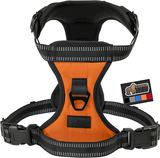Gorilla Grip Comfortable Durable Dog Harness with Handle, Pet Leash Clips on Chest or Back for Walking, Padded Mesh Pets Vest, Adjustable Reflective Straps, Puppy Training, Orange