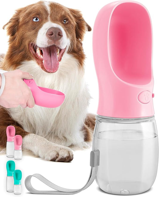 MalsiPree Dog Water Bottle Portable – Leak Proof and Lightweight Water Bottle for Dogs – Dog Travel Water Bottle with Bowl – Dog Walking Accessories (12OZ, Pink)