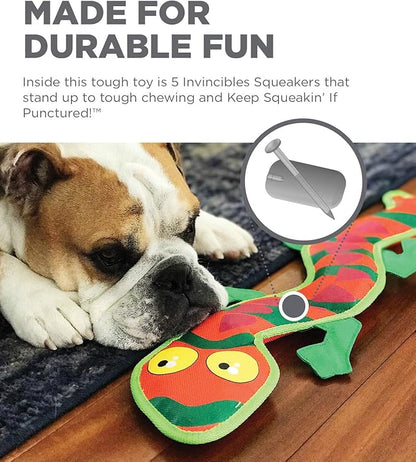 Outward Hound Fire Biterz Gecko Plush Firehose Material Interactive Dog Toy, Large