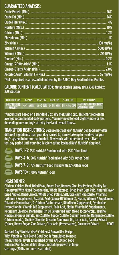 Rachael Ray Nutrish Dish Premium Natural Dry Dog Food with Added Vitamins, Minerals & Taurine, Chicken & Brown Rice Recipe with Veggies & Fruit, 23 Pound Bag
