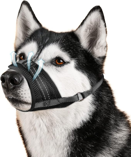 Dog Muzzle Soft Air Mesh Muzzle for Large Dogs, Adjustable Pet Muzzle for Small Medium Dogs to Drink Normally, Breathable Reflective Muzzle for Dogs to Prevent Biting Barking(Black,L-12)