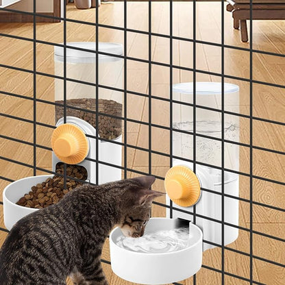 Hanging Cage Automatic Small Pet Food Bowl Water Bottle Dispenser, 1L Auto Gravity Pet Feeder and Waterer Set Kennel Feeding Station Crate Feeder Dish for Puppy Cats Rabbit Ferret (White)