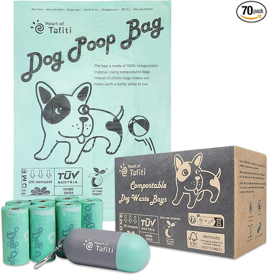 Home Compostable Dog Poop Bags, 70 Counts with Holder, Biodegradable Doggy Poop Bags, Plant-Based Pet Waste Bags, Extra Thick & Leak Proof, Unscented