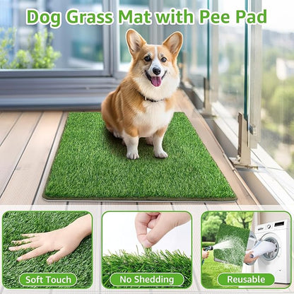 PICK FOR LIFE Dog Grass Mat with Pee Pad,Artificial Indoor Grass Potty Training Pads for Dogs Doggies Washable,Reusable Puppy Pads Leakproof on Outdoor Patio Balcony Apartment(24.5x39'')