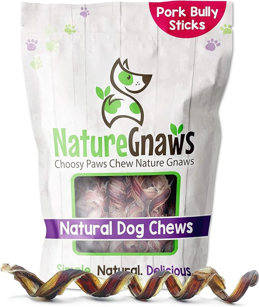 Nature Gnaws Pork Bully Stick Springs for Dogs - Premium Natural Bones - Long Lasting Dog Chew Treats for Small & Medium Dogs - Rawhide Free - 3-4 Inch, 12 Count (Pack of 1)