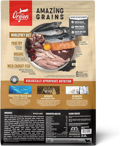 ORIJEN AMAZING GRAINS Puppy Dry Dog Food, High Protein Dog Food for Puppies, Fresh or Raw Ingredients, 4lb