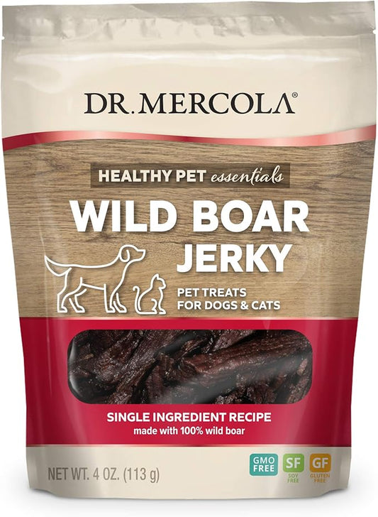 Dr. Mercola Wild Boar Jerky for Dogs and Cats, 4 oz. (113g), Made with Wild Boar, non GMO, Gluten Free, Soy Free