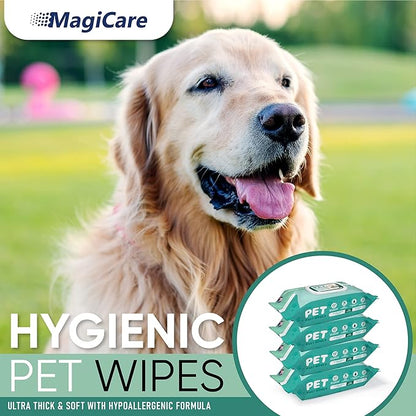 MAGICARE Grooming Wipes for Dogs & Cats - 400 Dog Wipes for Cleaning Paws, Ears and Butt - Unscented Deodorizing Pet Wipes for Dogs with Sensitive Skin - Proudly Made in USA