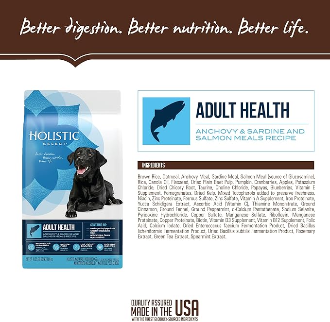 Holistic Select Natural Dry Dog Food, Anchovy & Sardine and Salmon Meal Recipe, 30-Pound Bag