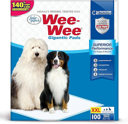 Four Paws Wee-Wee Superior Performance Gigantic Pee Pads for Dogs - Puppy & Dog Pads for Potty Training - Dog Supplies - 27.5" x 44" (100 Count)