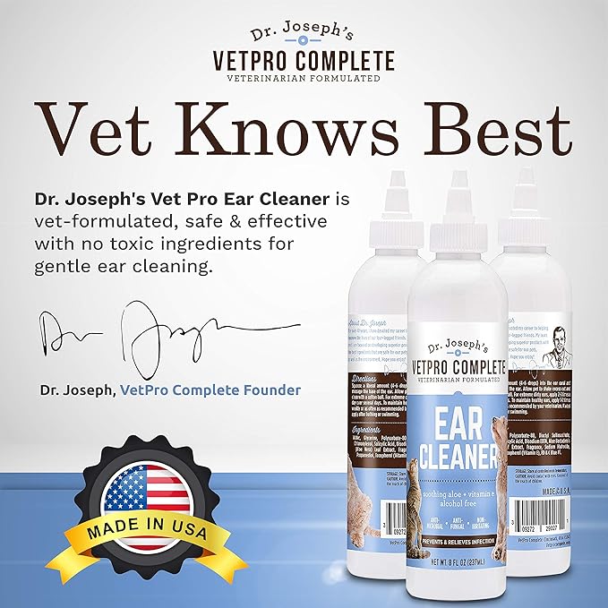 VetPro Complete Dog Ear Cleaner, 8 Ounces, Gentle Dog and Cat Ear Cleaner Solution Wash with Aloe and Vitamin E, Dog Ear Drops to Remove Wax and Debris, Reduces Odor