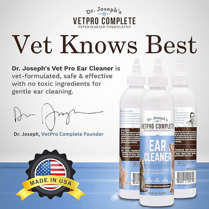 VetPro Complete Dog Ear Cleaner, 8 Ounces, Gentle Dog and Cat Ear Cleaner Solution Wash with Aloe and Vitamin E, Dog Ear Drops to Remove Wax and Debris, Reduces Odor