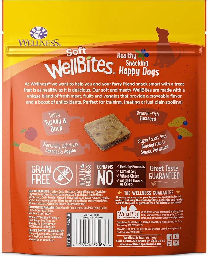 Wellness Soft WellBites Variety Pack, 6 Ounces Each, Chicken & Venison, Turkey & Duck, Chicken & Lamb, Grain-Free Dog Treats