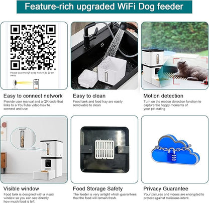 DoHonest Automatic Dog Feeder with Camera - 5G WiFi Easy Setup 8L Motion Detection Smart Cat Food Dispenser 1080P HD Video Recording 2-Way Audio Timed Pet Feeder App Control Night Vision