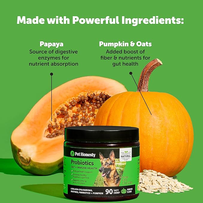 Pet Honesty Probiotics for Dogs, Dog Probiotics for Diarrhea & Bowel Support, Digestive Enzymes Promotes Gut Health, Immunity Health & Itch Relief, Prebiotics and Probiotics (Duck 90 ct)
