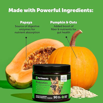 Pet Honesty Probiotics for Dogs, Dog Probiotics for Diarrhea & Bowel Support, Digestive Enzymes Promotes Gut Health, Immunity Health & Itch Relief, Prebiotics and Probiotics (Duck 90 ct)