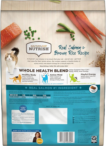Rachael Ray Nutrish Premium Natural Dry Cat Food with Added Vitamins, Minerals & Other Nutrients, Real Salmon & Brown Rice Recipe, 6 Pound Bag