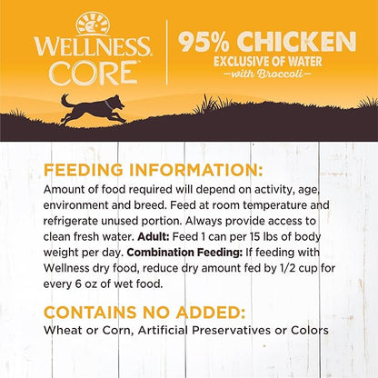 Wellness CORE 95% Natural Wet Grain Free Canned Dog Food, Chicken & Broccoli,12.5-Ounce Can (Pack of 12)