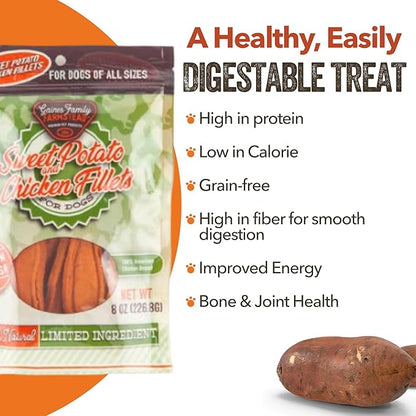 Gaines Family Farmstead Sweet Potato & Chicken Fillets for Dogs, All-Natural, Grain-Free, Healthy Dog Treats for All Ages & Breeds, Made in USA, 8 oz