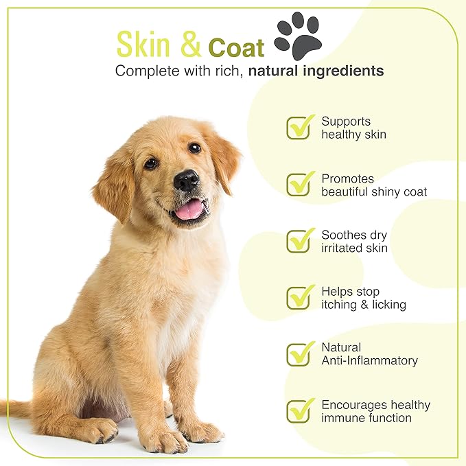 Dr. Richard's Skin & Coat Support for Dogs - Soft Chew Supplement Strengthens Skin Structure & Decreases Itching for Beautiful Healthy Coat, Improved Health & Comfort for All Adult Breeds