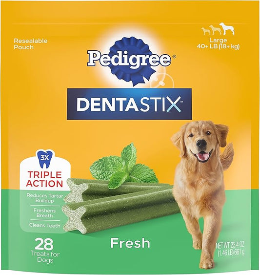 PEDIGREE DENTASTIX Fresh Breath Large Dog Dental Treats Fresh Flavor Dental Bones, 1.46 lb. Pack (28 Treats) (Packaging May Vary)