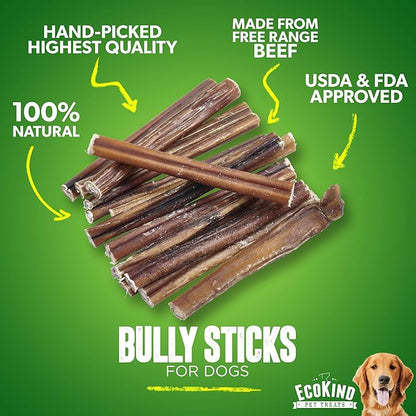 EcoKind Pet Treats All-Natural Premium 12 Inch Bully Sticks for Dogs | 16 Oz. Bag | Delicious Protein Rich Dog Chews