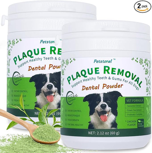 Multi-Pack Natural Dog Dental Powder, Dog Dental Care - Plaque Remover and Bad Breath Treatment, Healthy Gums & Fresh Breath for All Dogs and Cats (2-Pack)
